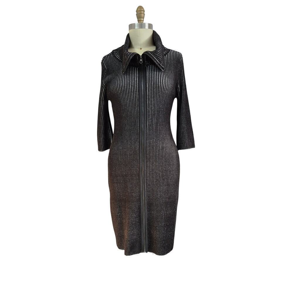 NWT Calvin Klein Blk Eggshell Sweater Dress 100% Acrylic up/down zip Sz L
